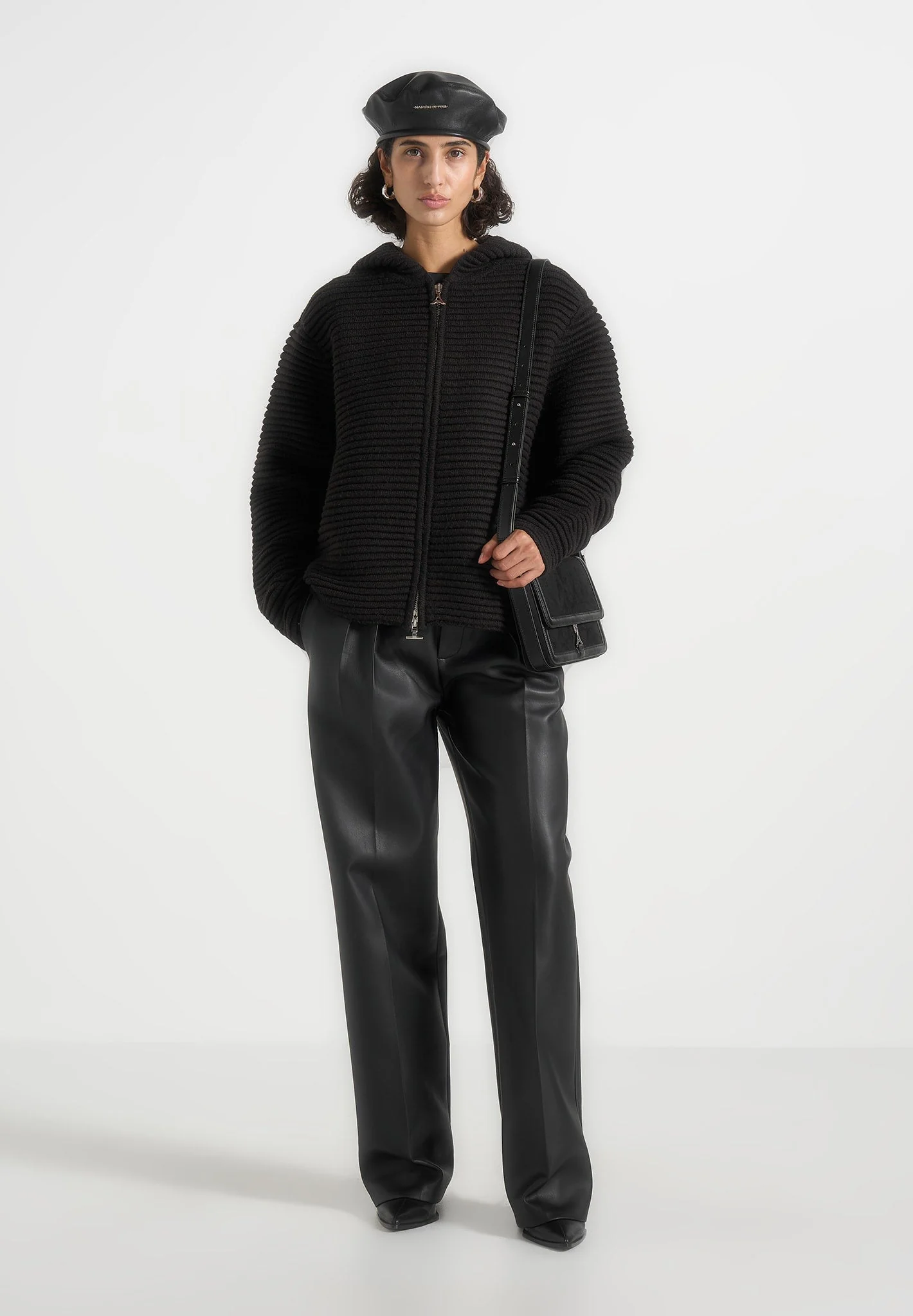 Eden - Unisex Ribbed Knit Zip Up Hoodie - Black – Image 5