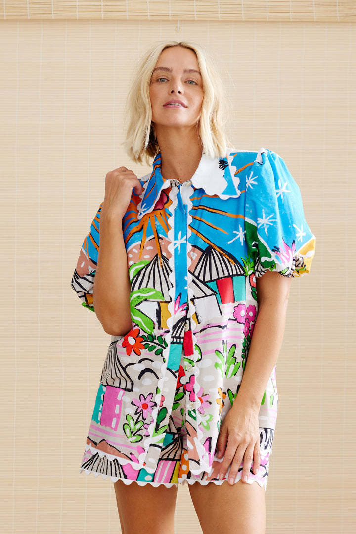 Cardigan Femme Ensemble Chemise – Coton Respirant – Coupe Décontractée – Col en Dentelle – Manches Bouffantes – Image 2