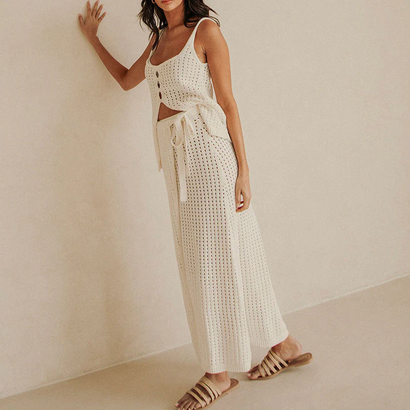 Ensemble Femme Strandsett – Top Court Tricoté – Jupe Maxi avec Fente et Nouage – Image 4