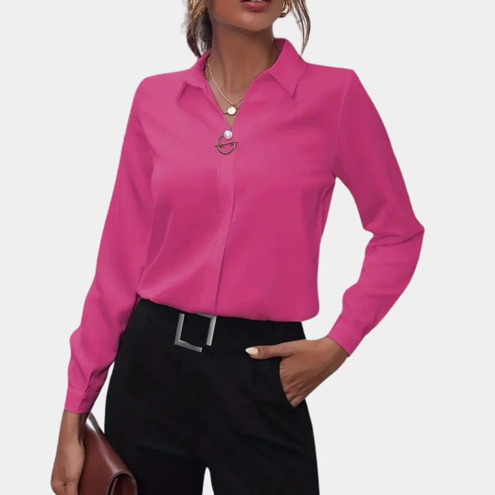 Blouse fluide femme coupe ample col chemise et manches longues – Image 6