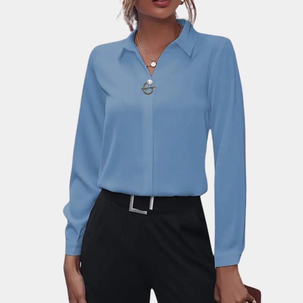 Blouse fluide femme coupe ample col chemise et manches longues – Image 5