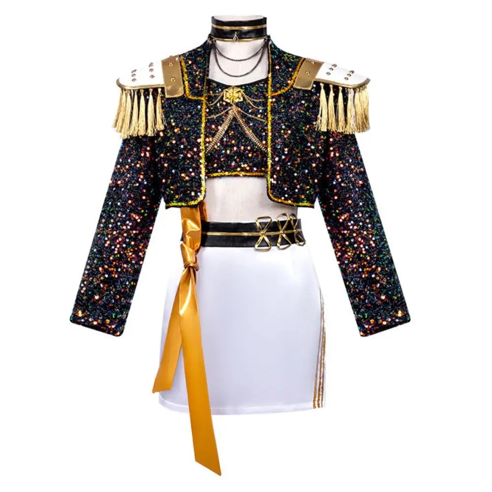 Costume Enfant Mira KPOP Demon Hunter – Tenue Dorée et Noire Scintillante avec Jupe et Épaulettes – Image 7