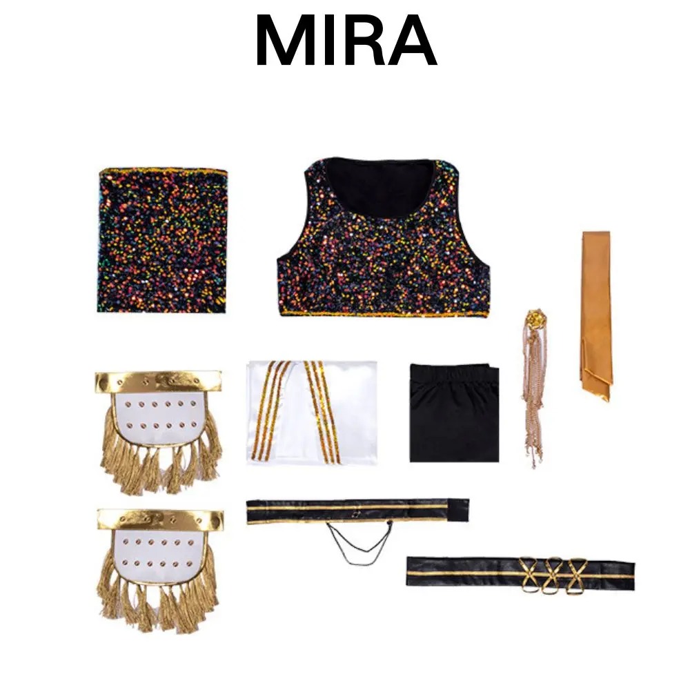 Costume Enfant Mira KPOP Demon Hunter – Tenue Dorée et Noire Scintillante avec Jupe et Épaulettes – Image 6