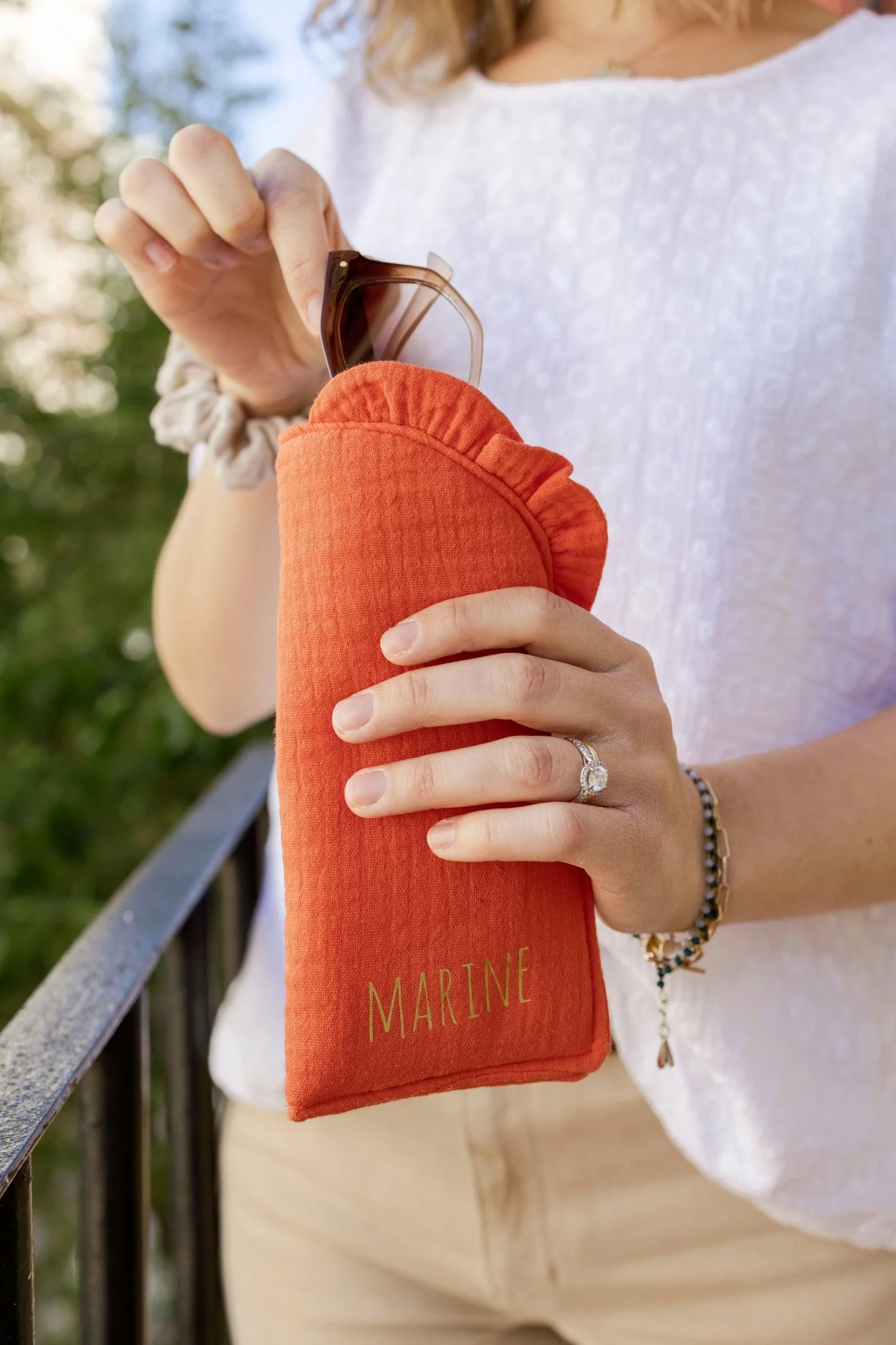 Étui à lunettes femme personnalisable en gaze de coton tangerine – Image 2