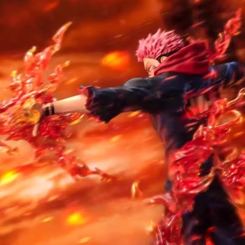 Figurine Ryomen Sukuna / Yuji Itadori 32 cm – Jujutsu Kaisen | Effets de Flammes et Base Volcanique – Image 4