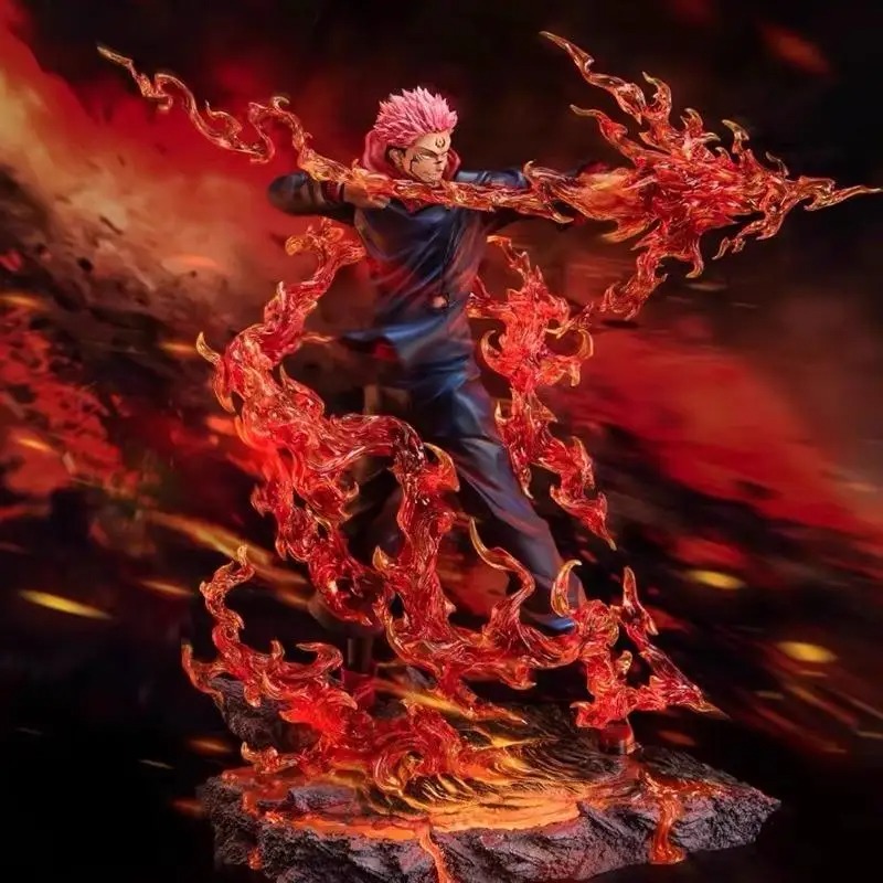 Figurine Ryomen Sukuna / Yuji Itadori 32 cm – Jujutsu Kaisen | Effets de Flammes et Base Volcanique – Image 9